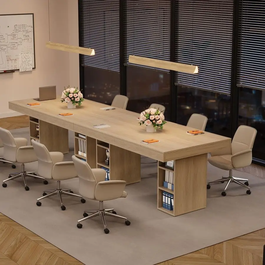 Dining Table for 6 with Dual Side Storage, 63inch Large Rectangular Dinner Table with Double Pedestal amp Large Tabletop, Wooden