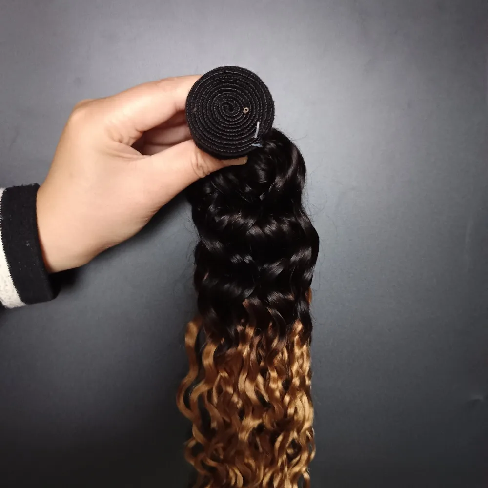 T11B27 موجة المياه حزم الشعر البشري 100 جرام/قطعة لحمة مزدوجة وصلات شعر 12A الصف كامل نهاية البرازيلي عذراء الشعر #2