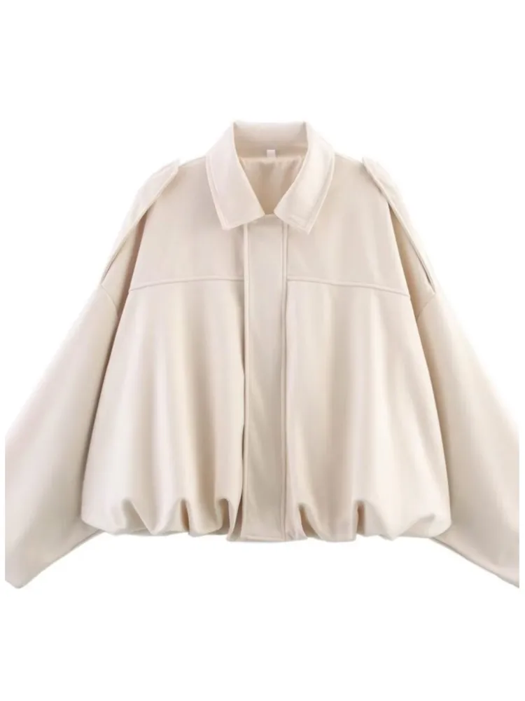 Autumn And Winter Fashion Lapel Zipper Loose With Pocket Bomber Jacket Women's Solid Color Long-sleeved Personality Street Coat