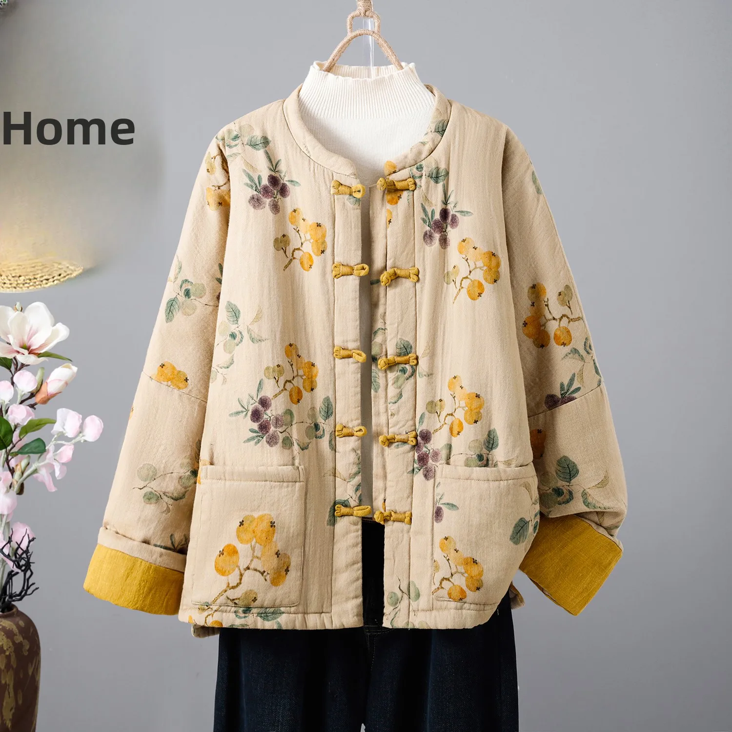 

Ретро китайское Sle Thiened Long Sve Cotton Jaet, зимнее теплое женское маленькое хлопковое пальто с воротником-стойкой на пуговицах, одинарное...