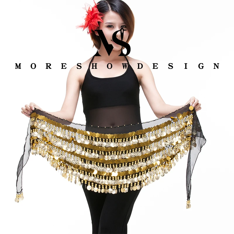 

Хип-шарф для танца живота, 5-слойный шифоновый пояс-цепочка для женщин, пояс с монетами, пояс-цепочка, шарф для танцев, реквизит, наряд