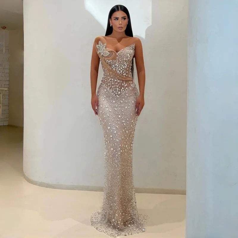 Customized Glitter Mermaid Evening Dresses Corset Rhinestones Strapless Pleated for Women Dubai Saudi Vestidos De Fiesta Plus