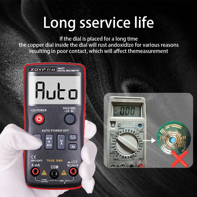 ZOYI ZT-A6 Button Digital Multimeter Professional AC DC Voltage Current Resistance Tester with Temperature Measurement & NCV Fun