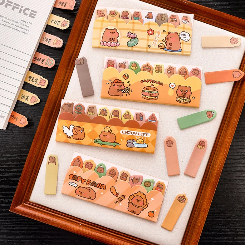 Stiker Tempel Kawaii Capybara Berdiri di Antrian 8*15Pcs, Stiker Indeks Lucu untuk Pelajar, Stiker Post-it Hydrangea, Stiker yang Dapat Digunakan Kembali