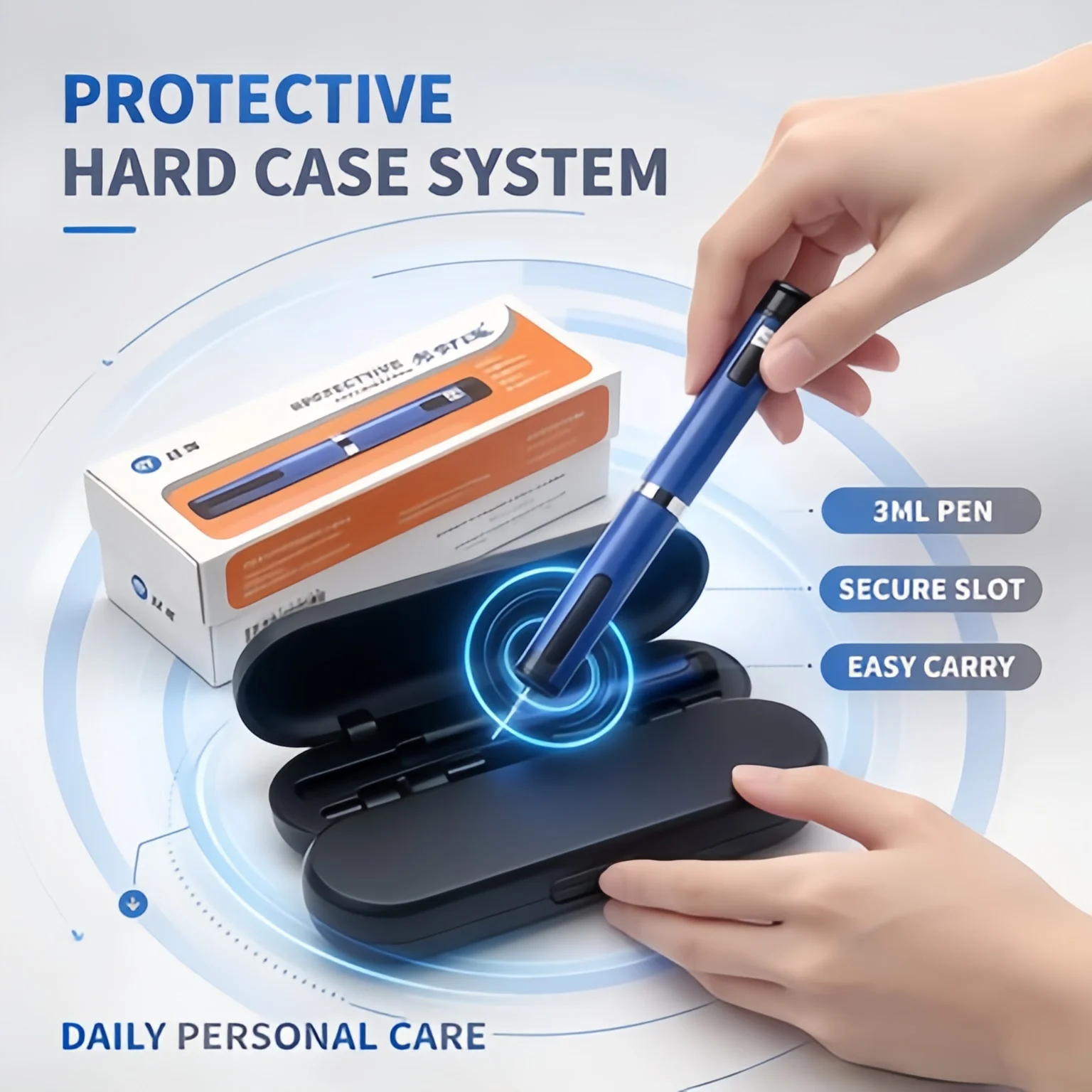 3ml Durable Reusable Insulin Pen with Carrying Case, Easy to Clean Daily Protector for Home Personal Care, No Drugs