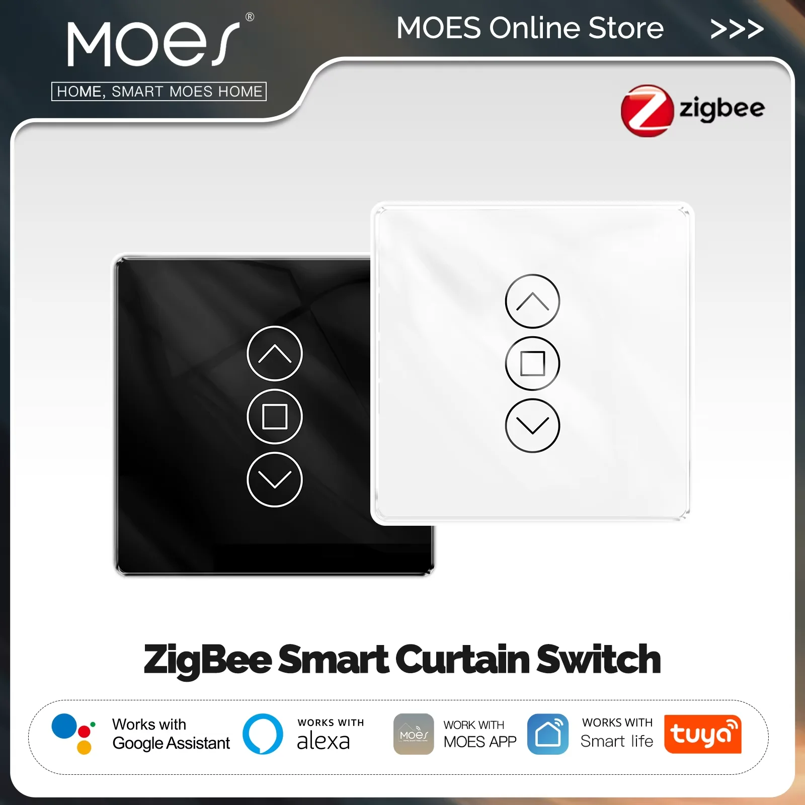MOES-Joli de rideau intelligent Tuya Zigequation, prise en charge 2.5D, RF433, périphérique en verre, écran tactile, application, télécommande, fonctionne avec Alexa, Google Home