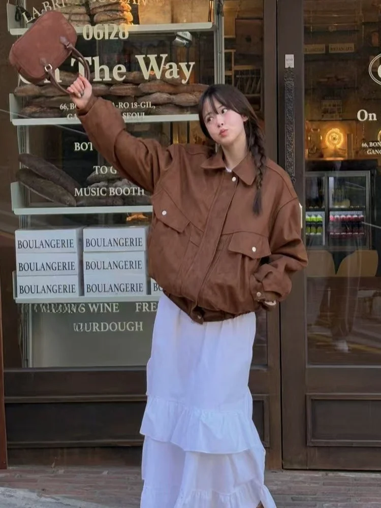 المرأة الجلد المدبوغ Jaet الخريف الشتاء الدفء Aosphere تحسس Fce اصطف دراجة نارية الشارع Sle فضفاضة تناسب الكورية Faion #5