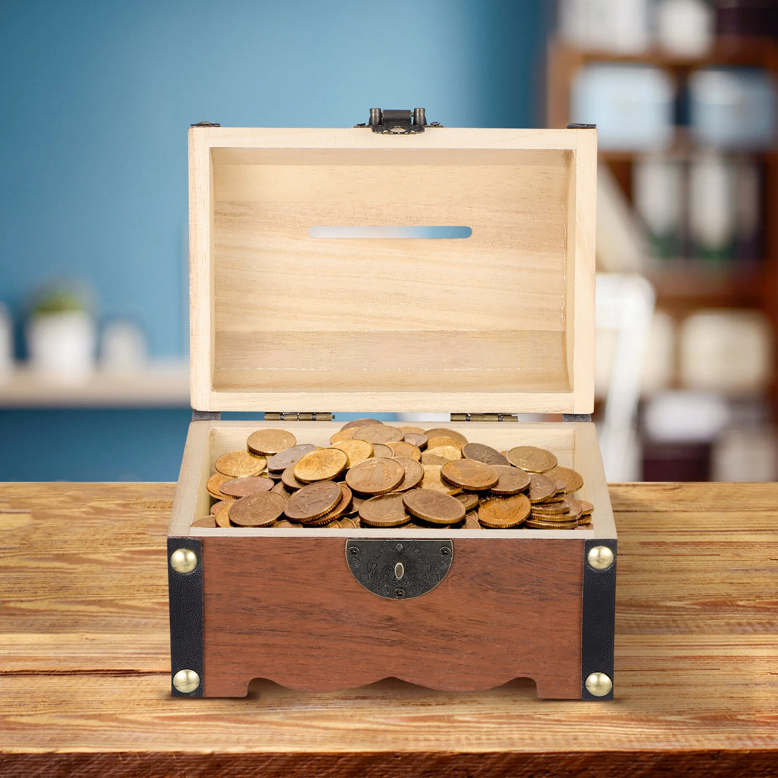 Cofre del Tesoro con cerradura, caja de almacenamiento Vintage, Cubo de almacenamiento, organizador, caja de ahorro con cerradura para el hogar, Retro, pequeño