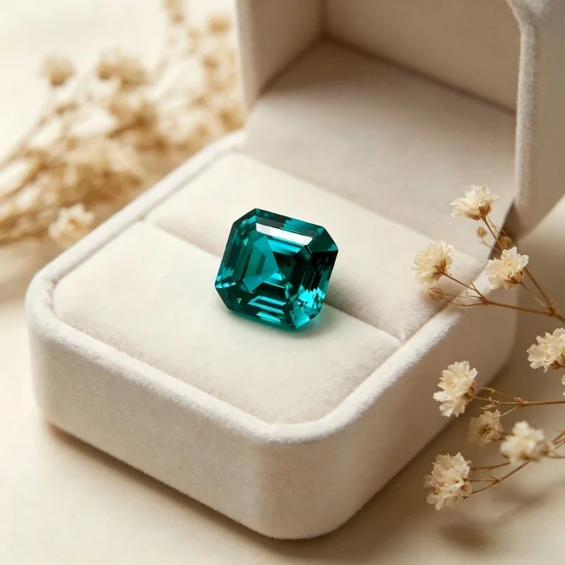 

Paraiba Asscher Shape Artificial Gemstone Neon Blue Color Available Certificate Factory Wholesale Price