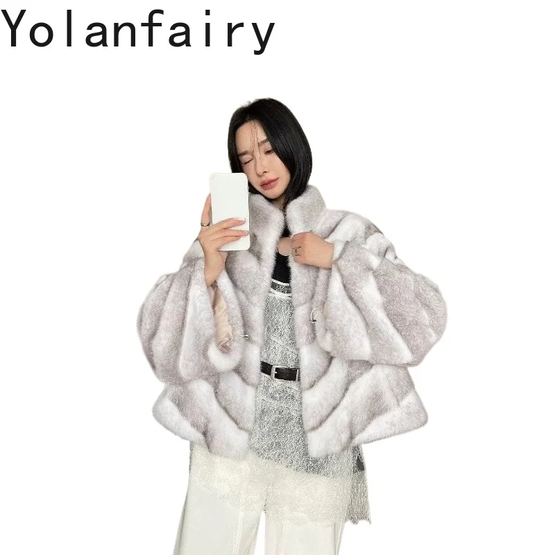 YOLANFAIRY Luxury 100% Real Fur Coat for Woman Stand Collar High-end Velvet Whole Mink Natural Fur Jacket Women's Clothes шубка
