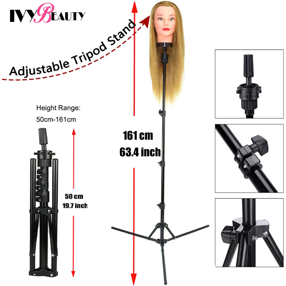 Adjustable Long Wig Stand Tripod Hairdressing Training Head Tripod Holder With Wigs Making Kit Tool For Mannequin Canvas Head