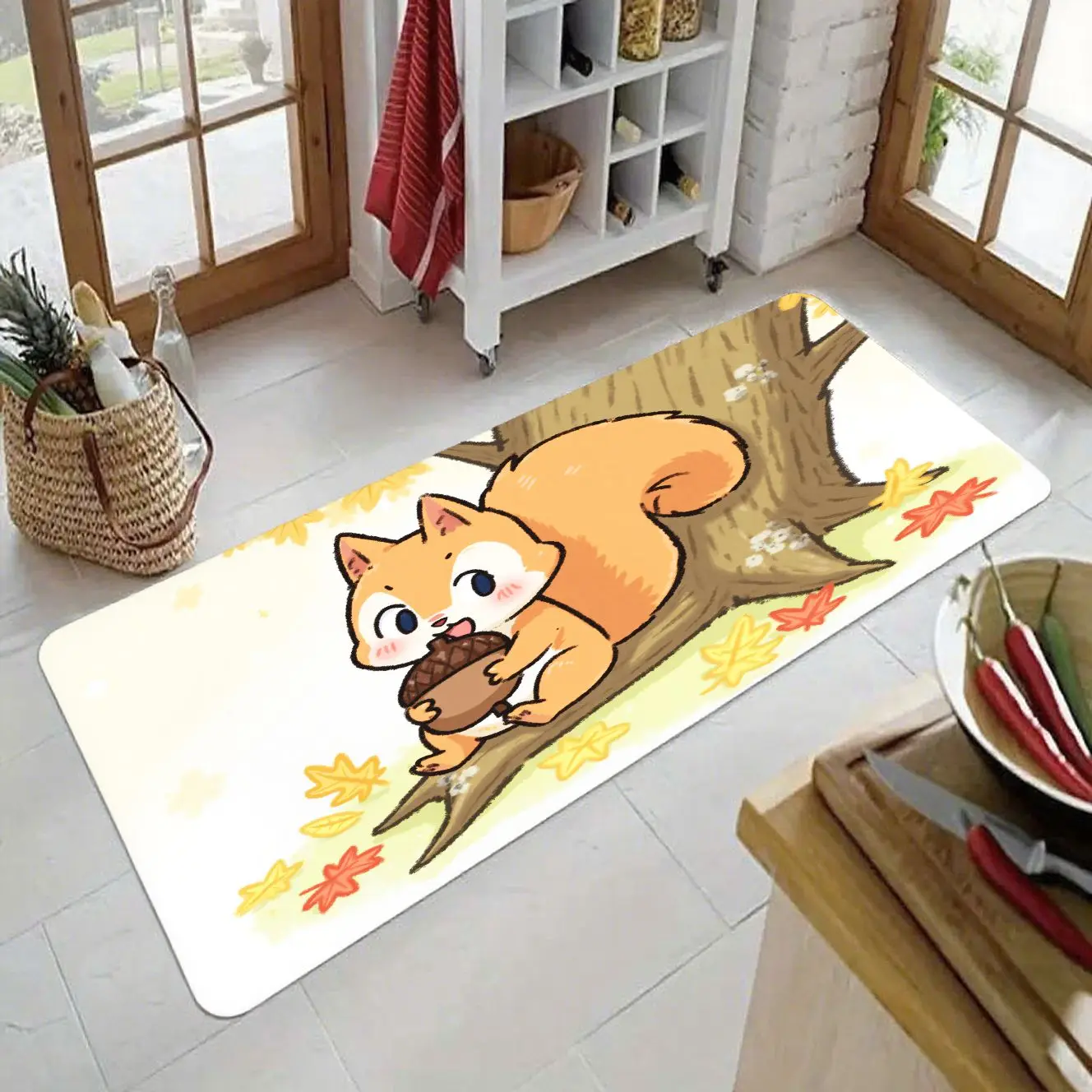 

MatMuse Cute Squirrel Holding Acorn Soft Diatomaceous Earth Mat Floor mats Doormat Eye-Catching Absorbent Bath Balcony Door Mat