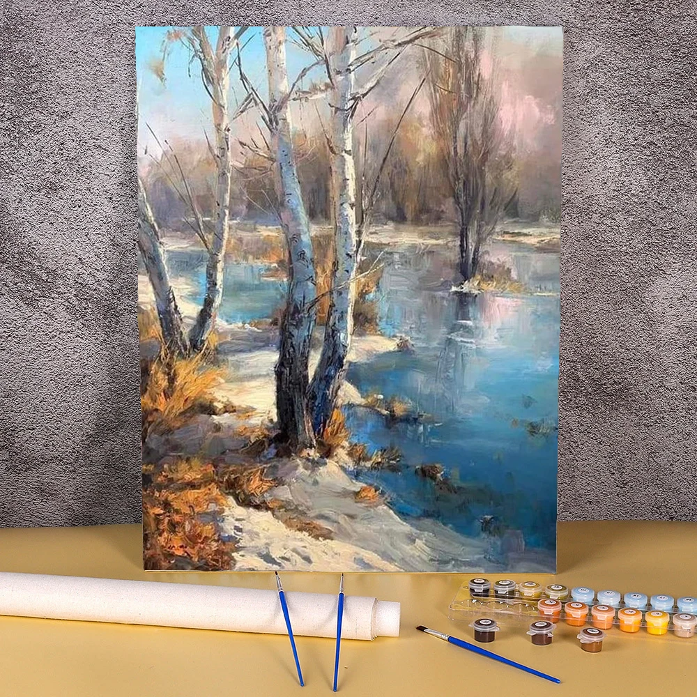 

Painting By Numbers Scenery DIY Oil Paint By Numbers On Canvas Forest River 40x50cm Frameless Draw Numbers Home Decor Wall Art