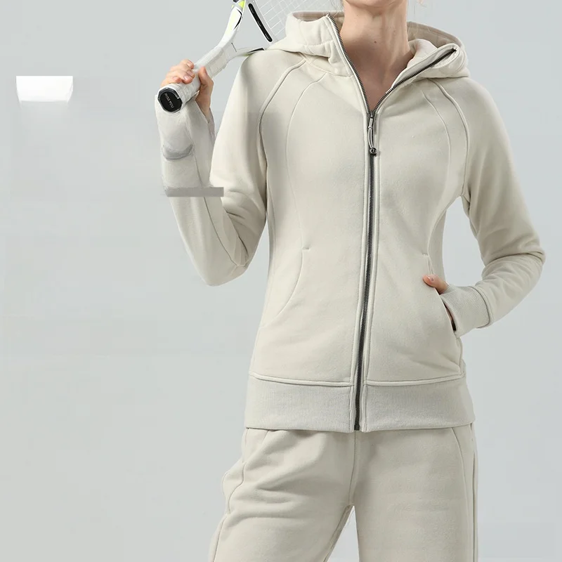 المرأة سليم صالح مقنعين الغوص البلوز سترة الصوف مبطن الدافئة اليوغا سترة رياضية علوية نفس النمط الخريف الشتاء التخسيس