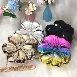 Women Metallic Flower Clutch Bag Silver Gold Acrylic Evening Bag Luxury Wedding Party Crossbody Purses Designer Chain Handbag