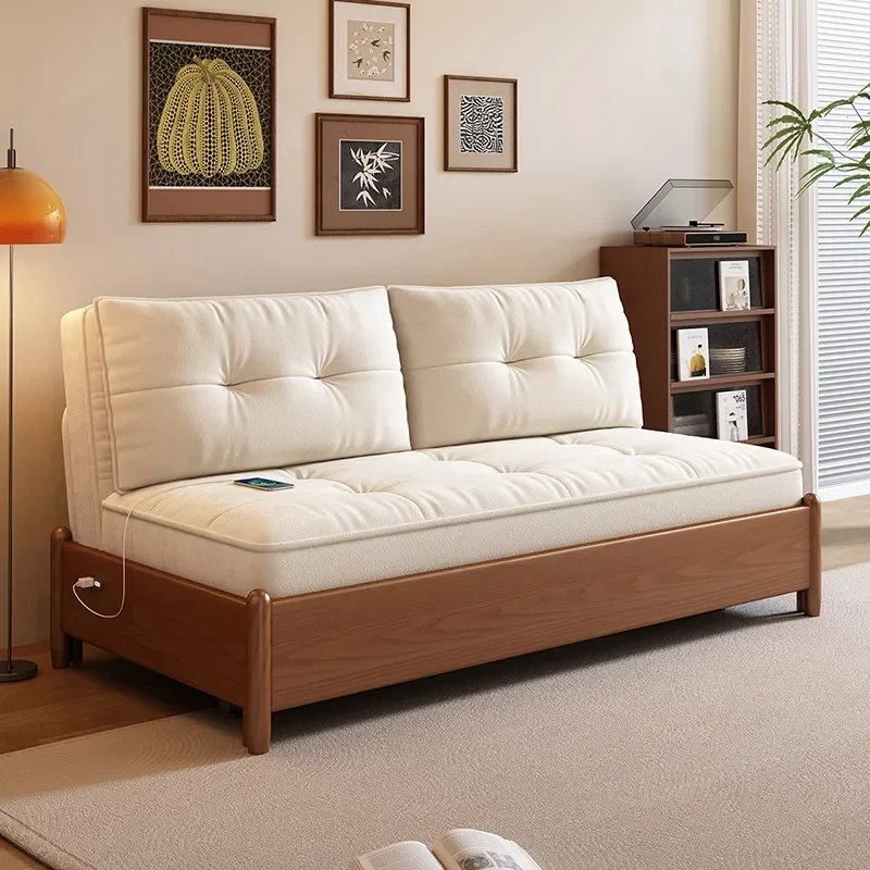 Solid Wood Sofa Bed Armless Minimalist Convertible Couch for Small Apartment Space Saving Dual Purpose Folding Sleeper