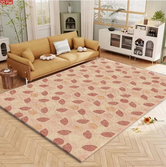 Beige Base Terracotta Abstract Leaf Geometric Carpet Flooring, Simple Mid Century Modern Area Rug for Living Room Bedroom Home Interior