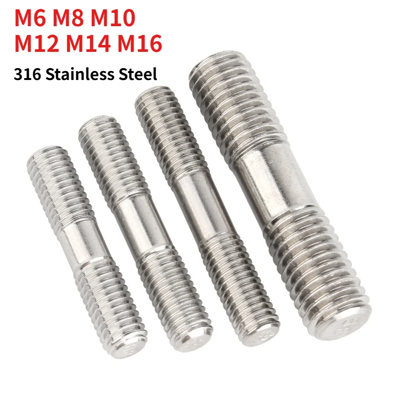 DIN938 SUS316 Stainless Steel Double End Stud Bolt, A4 Double Threaded Stud Screw, Metric Stud Bolt M6 M8 M10 M12 M14 M16