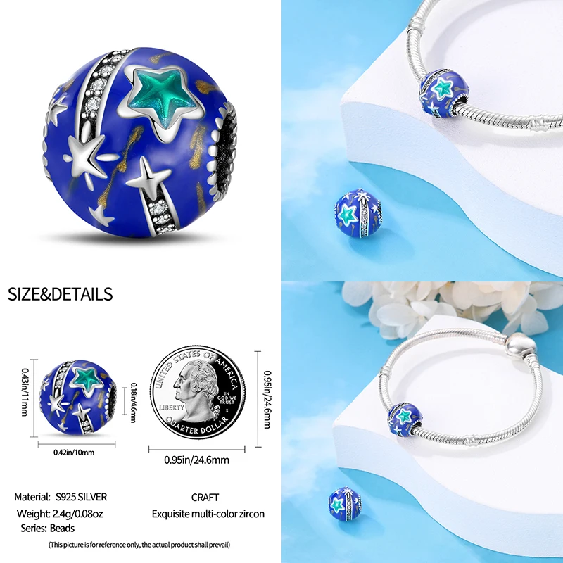 2023 New in Hot Sale Blue Series Zircon Beads Charm Fits Pandora 925 Original Bracelet For Women Silver Pendant DIY Jewelry Gift