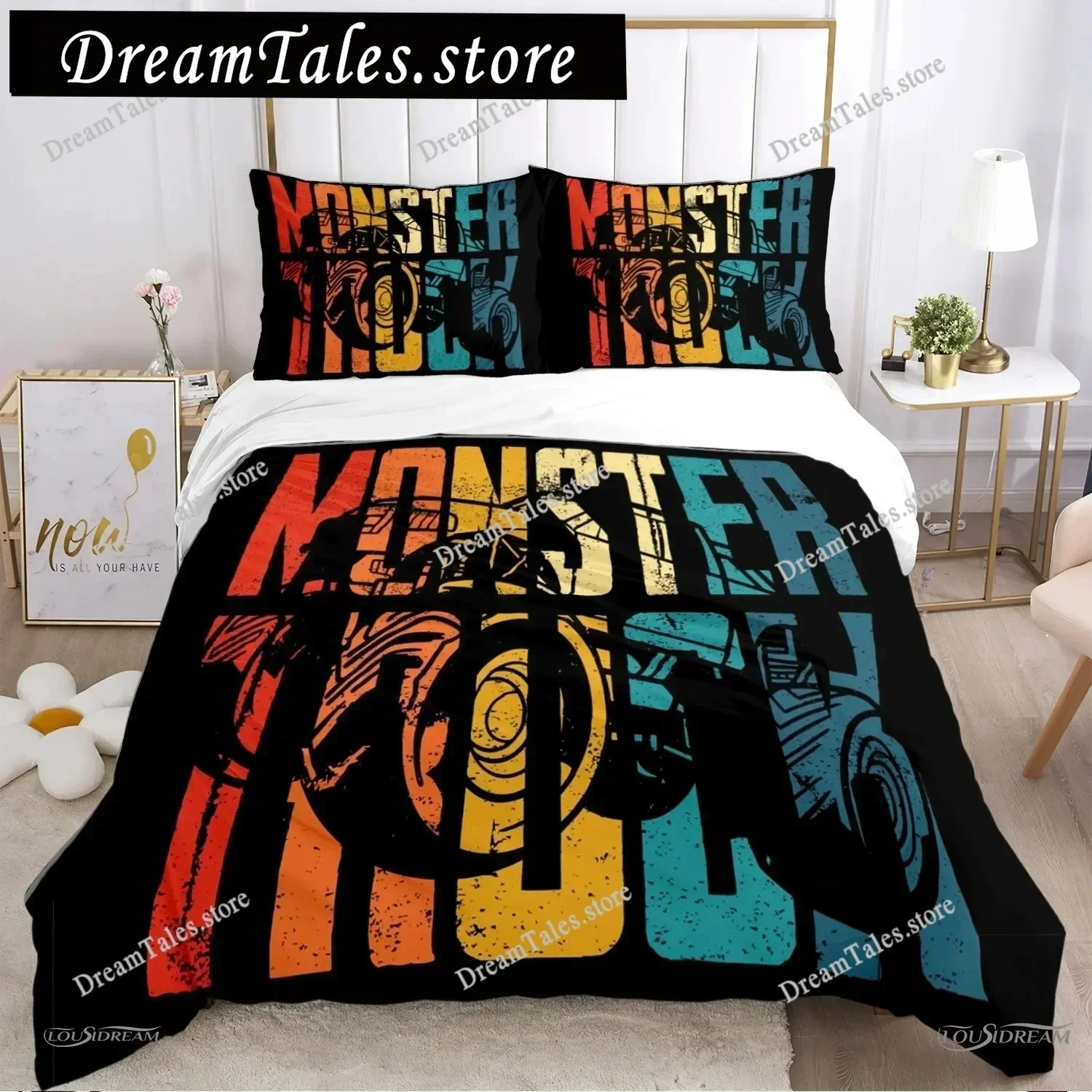 Bedding Decor Monster Truck Duvet Cover Catroon Monster Jam Bedding Sets Soft Quilt Cover and Pillowcases for Teens Single Doubl