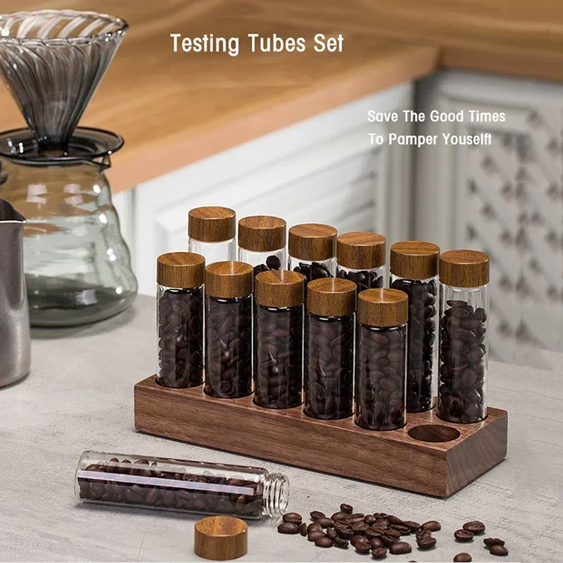 Coffee Beans Storage Container Display Rack Walnut Tea Tube Bottle Glass Espresso Coffee Accessories Tool Barista Coffeware Sets