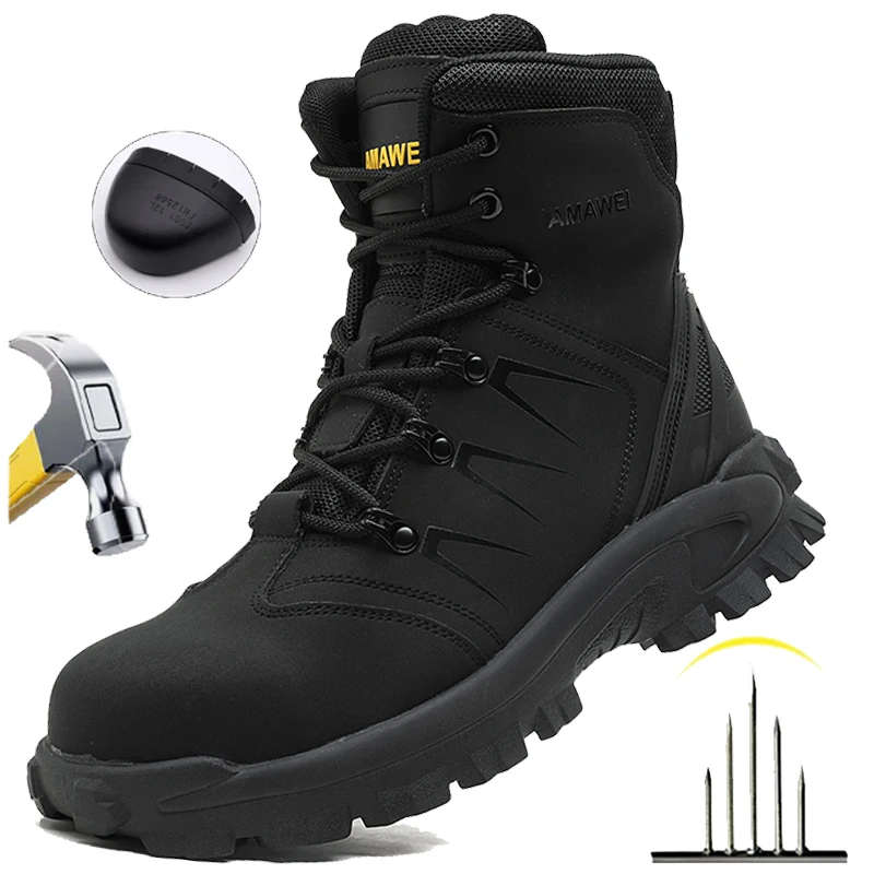 Waterproof Work Safety Shoes Men Boots Anti-smash Steel Toe Boots Indestructible Male Footwear Slip Resistant Anti-Punctur Boots