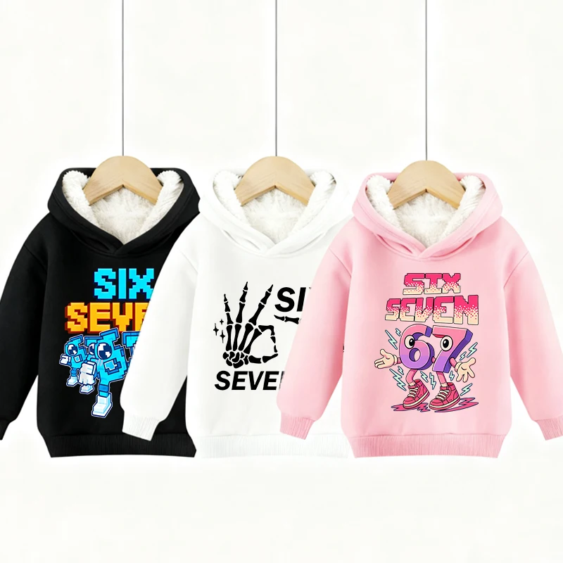

67 Children Fleece Hoodie Steal A Brainrot Sweatshirt Six Seven Funny Pullover Boy Girl Fashion Top Winter Keep Warm Clothe Gift