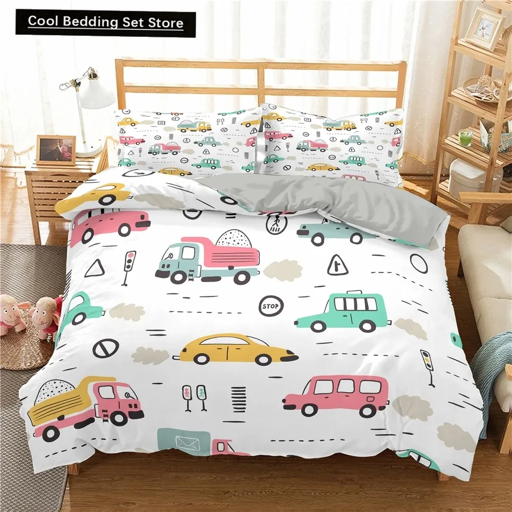 

Cartoon Train Bedding Sets 23Pcs Duvet Cover Toy Car Truck Soft Quilt Cover Single Queen King Size Polyester Comforter Cover