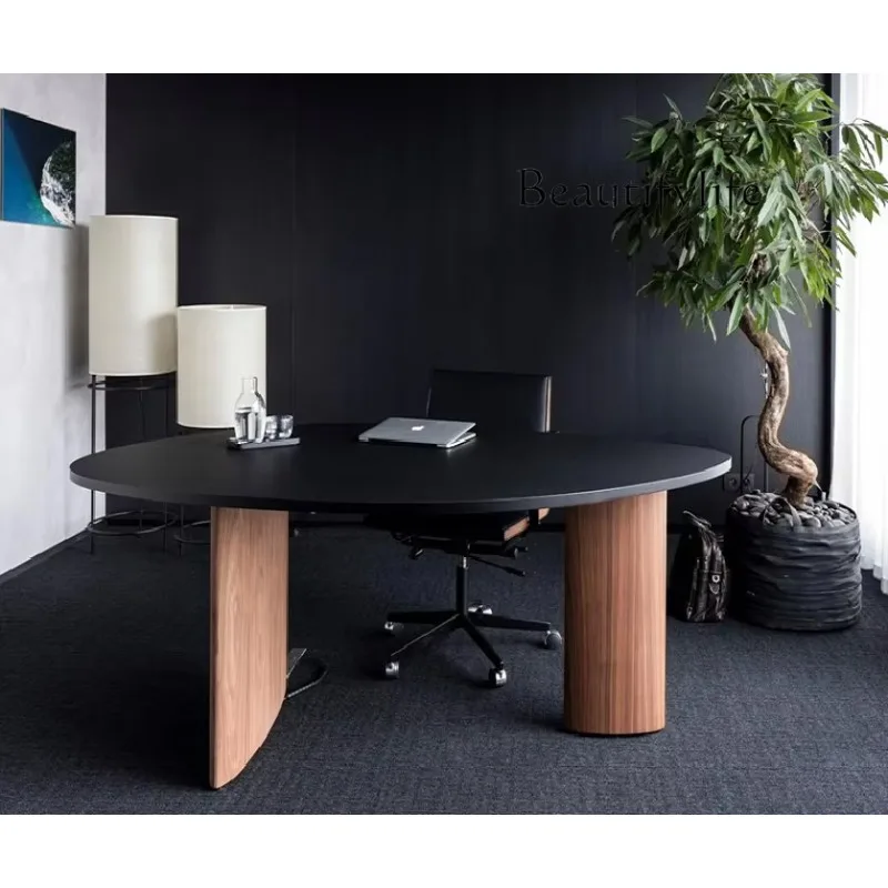X36 Minimalist Solid Wood Special-shaped Desk Design Oval Coffee Table Workbench