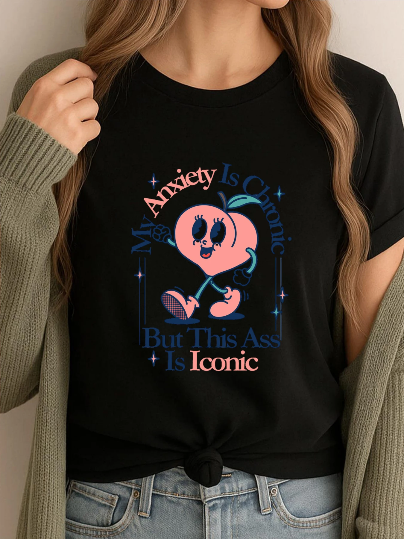 

Персиковые ретро-мультяшные большие и высокие футболки, женские футболки с короткими рукавами и графическим рисунком, свободная одежда с принтом в китайском стиле