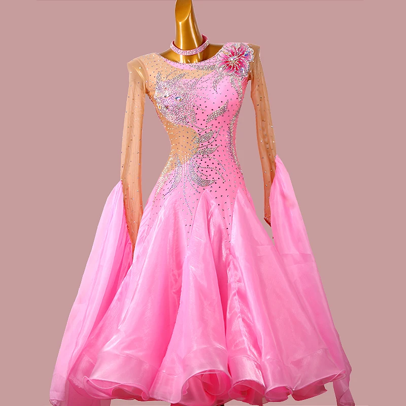 New Ballroom Dance Dress Standard Skirt Competition Dress Performing Dress Customize For Women Waltz Dress   Pink