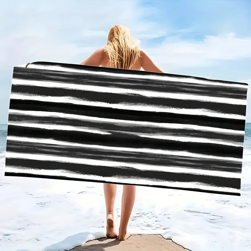 Stylish Black & White Striped Beach Towel for Ultimate Sun-soaked Comfort! Suitable for towels, bath towels, beach towels