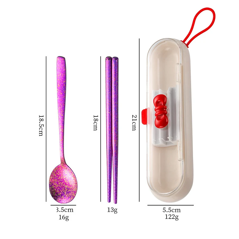 Pure Titanium Portable Cutlery Set Spoon Chopsticks Tableware Kit with Cute Bow Latch Storage Case Travel Utensils for Student
