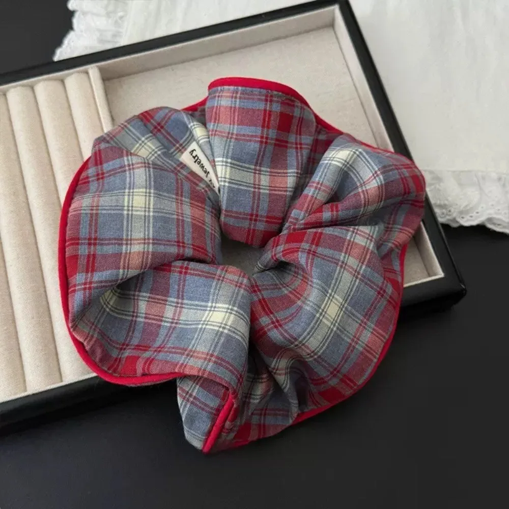 Preppy Cloth Hair Scrunchie Plaid Pattern Elastic Band Hair Tie Soft Fabric Hair Band Girl