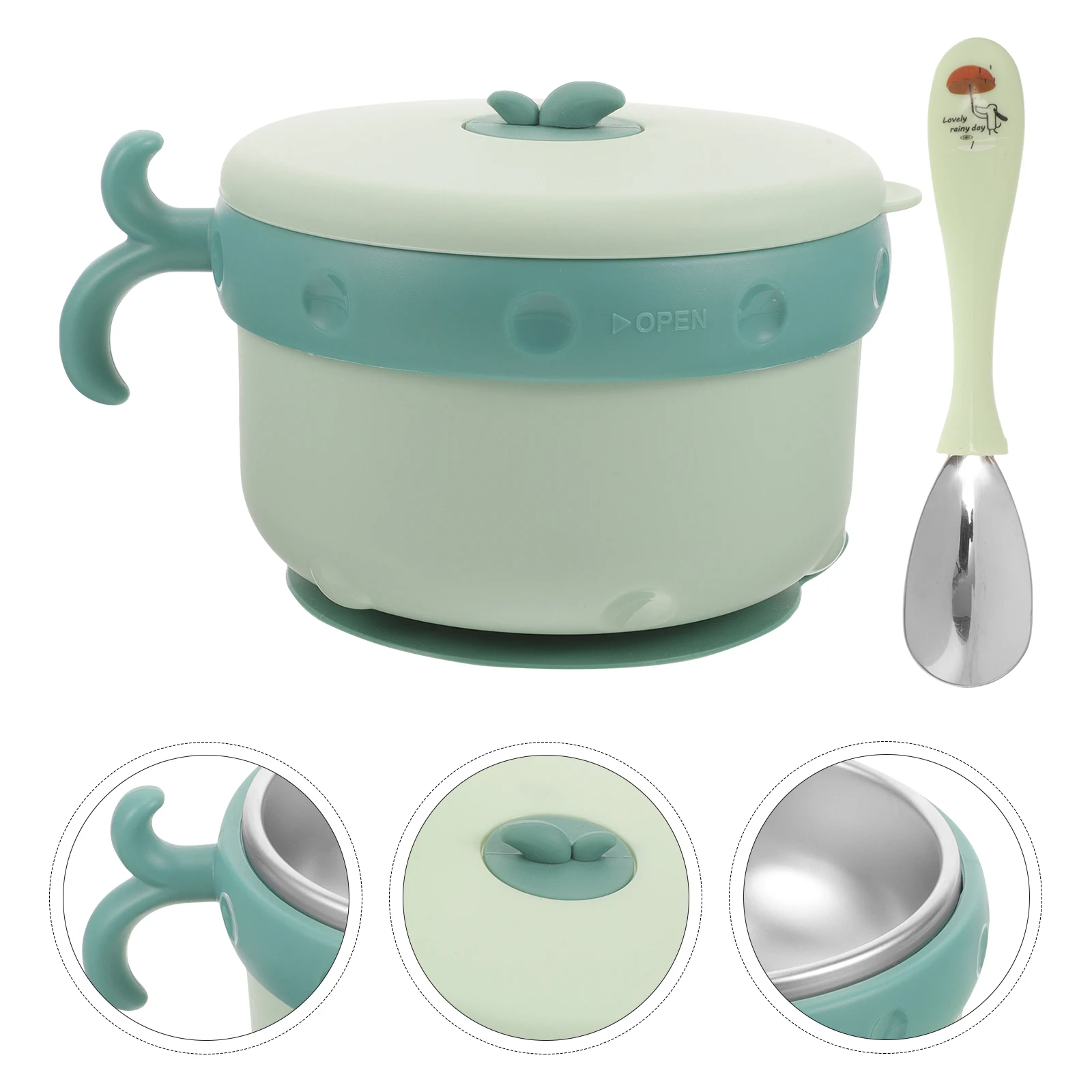 

Stainless Steel Baby Bowl Kids Feeding Tool Green Insulated Toddler Bowls Safety Spoon Set Easy Clean H Warm Food