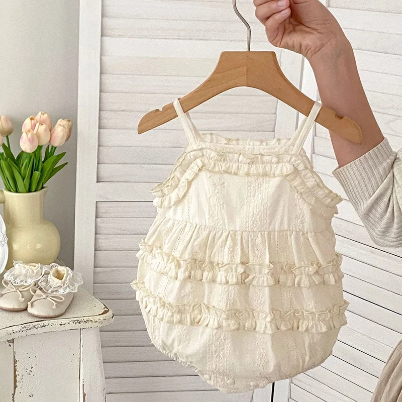 

2024 New Summer Toddler Baby Girls Jumpsuit Sleeveless Cotton Embroidery Newborn Baby Girl Romper 0-24M Children Clothes