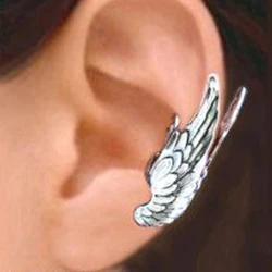 Huitan Personality Wing Clip Earrings for Women Non-piercing Ear Cuffs Hip Hop Lady Accessories Unique Gift Statement Jewelry