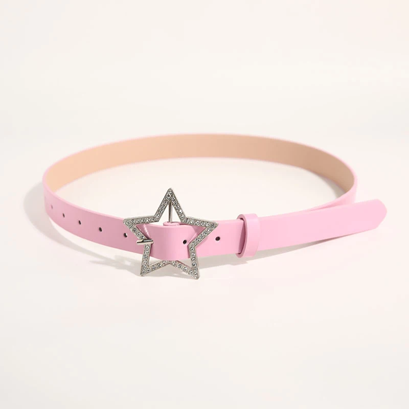 Y2K Belts for Women Spice Girls Pink Black White Belt Denim Star PU Leather Rhinestones Belt Ins Sweet Cool Corset Jeans Belts
