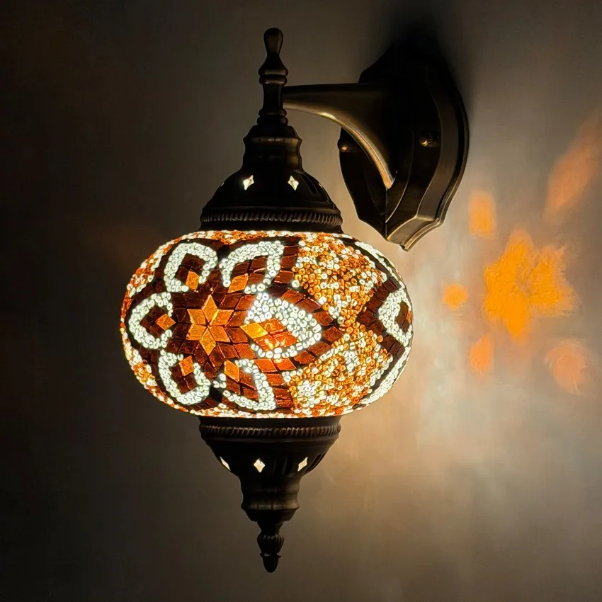 Vintage exotic-themed coloured glass wall lamps restaurant hotel B&B clothing store Turkish wall sconces lights fixtures