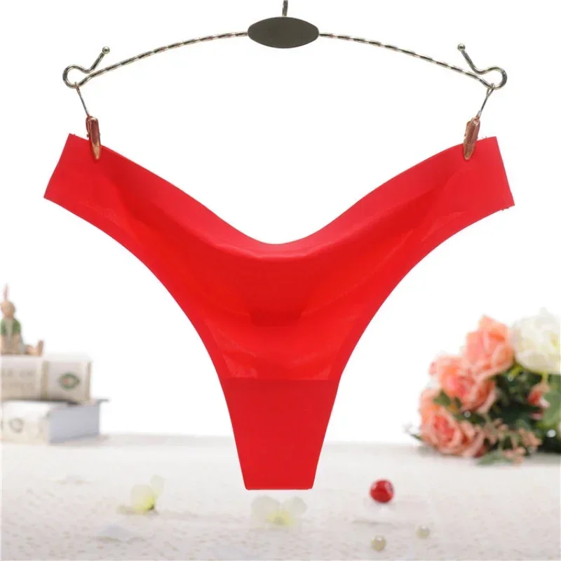 Sexy G-string Low Waisted Tanga Knickers Ice Silk Seamless Invisible Thong Pure Cotton Bottom T-back Underpants Women 9 Colors