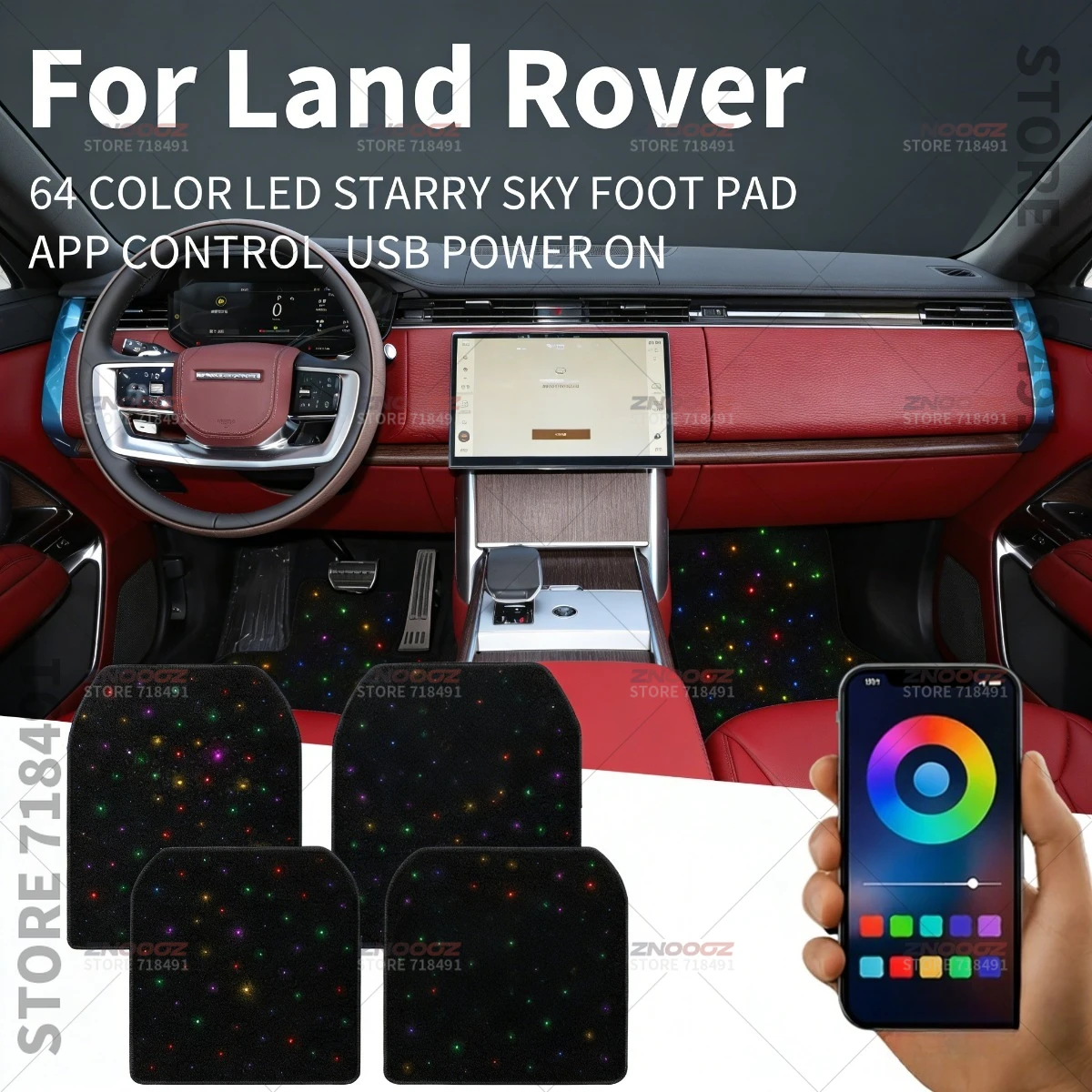 For Land Rover Wheelbase Sport Velar Evoque Discovery Sport Defender90 110 130 SV USB Car LED Starry Sky Foot Mat DIY Can Be Cut