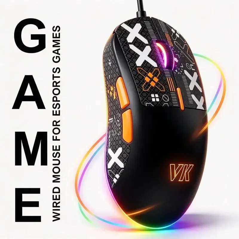 Original Wired Gaming Mouse 7200 DPI 12 Modes RGB Silent Click Symmetrical Lightweight 65g USB 1.8m Braided Cable VM1S