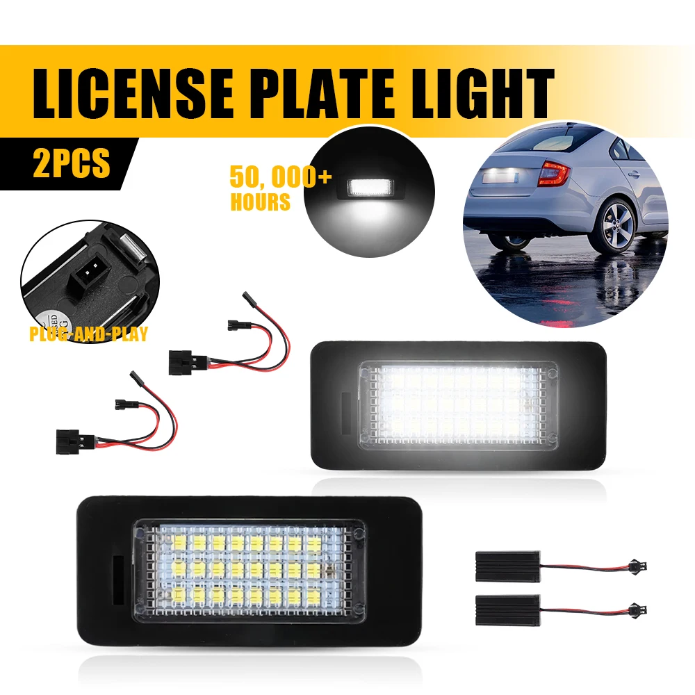 

2Pcs CANBUS LED License Number Plate Light For Skoda Fabia II 5J Facelift Oсtavia 3 Rapid Superb B6 3T Yeti 5L Accessories