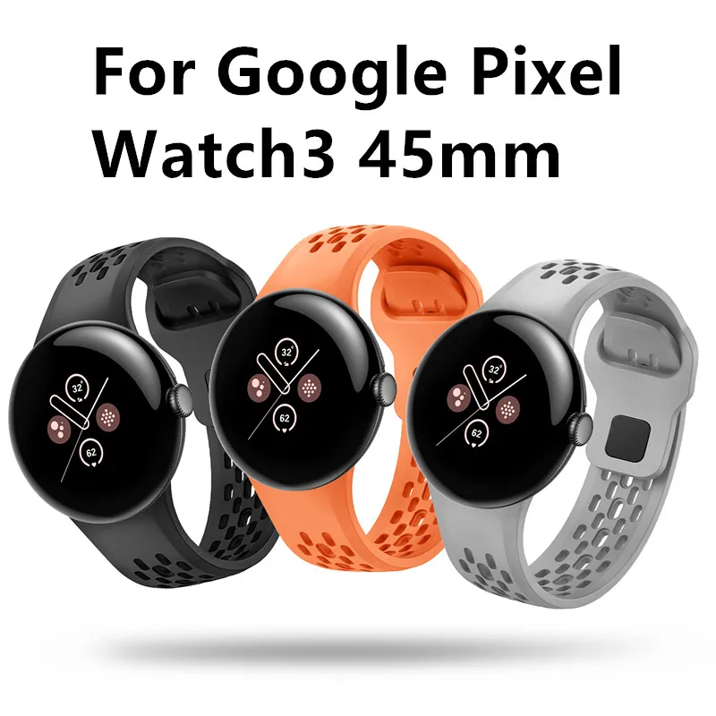 High silicone watch band For Google Pixel Watch3 45mm Perforated breathable sports silicone strap porous sports wristband