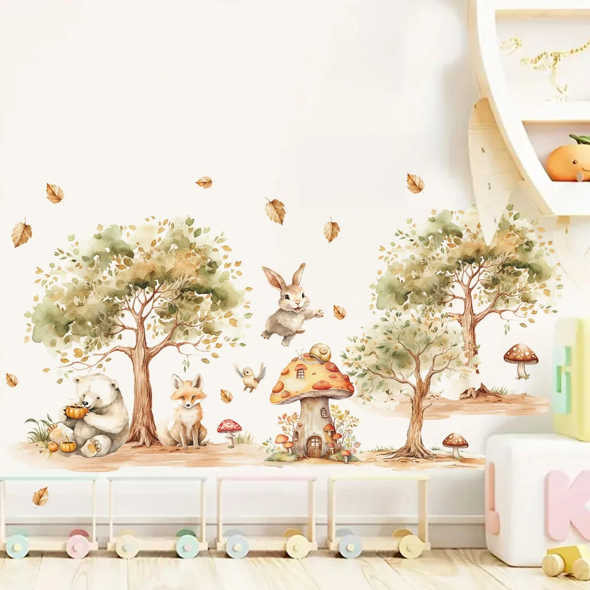 2Pcs Rural Tree Fox Rabbit Bear Wall Stickers Baby Room Decor for Home Decoration Essentials Kids Room Wall Decals Living Room