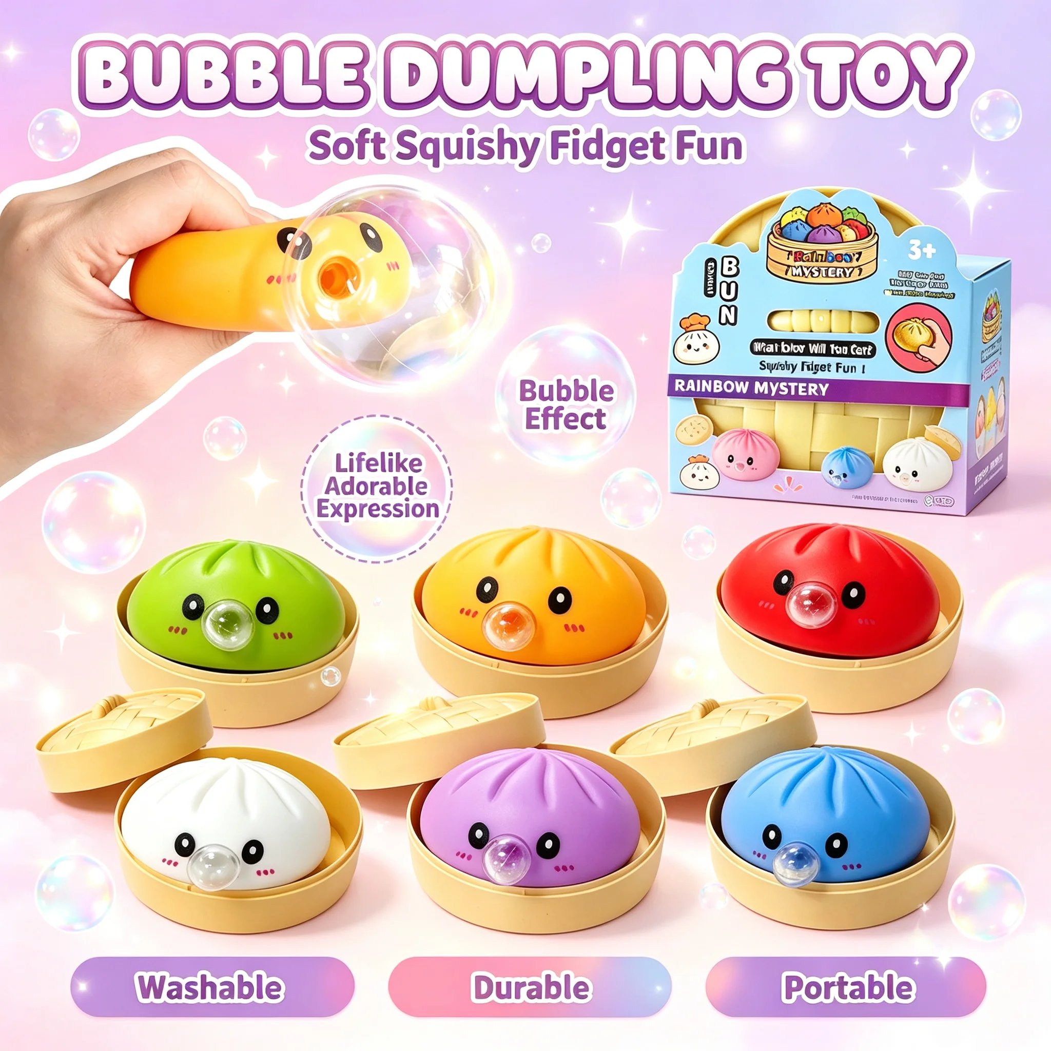 Colorful Smiley Face Dumpling Squishy Bubble-Blowing Blind Box Non-Sticky Slow Rebound Funny Stress Relief Toy view 4