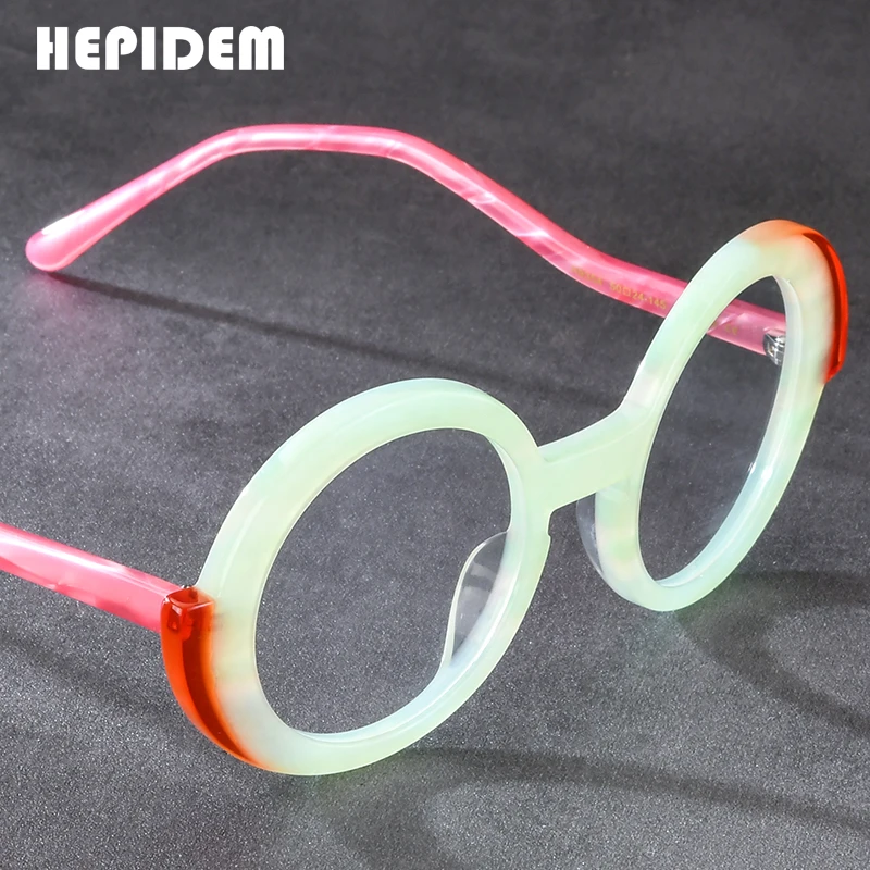 HEPIDEM Acetate Glasses Frame Women Brand Design Oversize Big Size Round Eyeglasses Japanese Handmade Spectacles Eyewear 9354