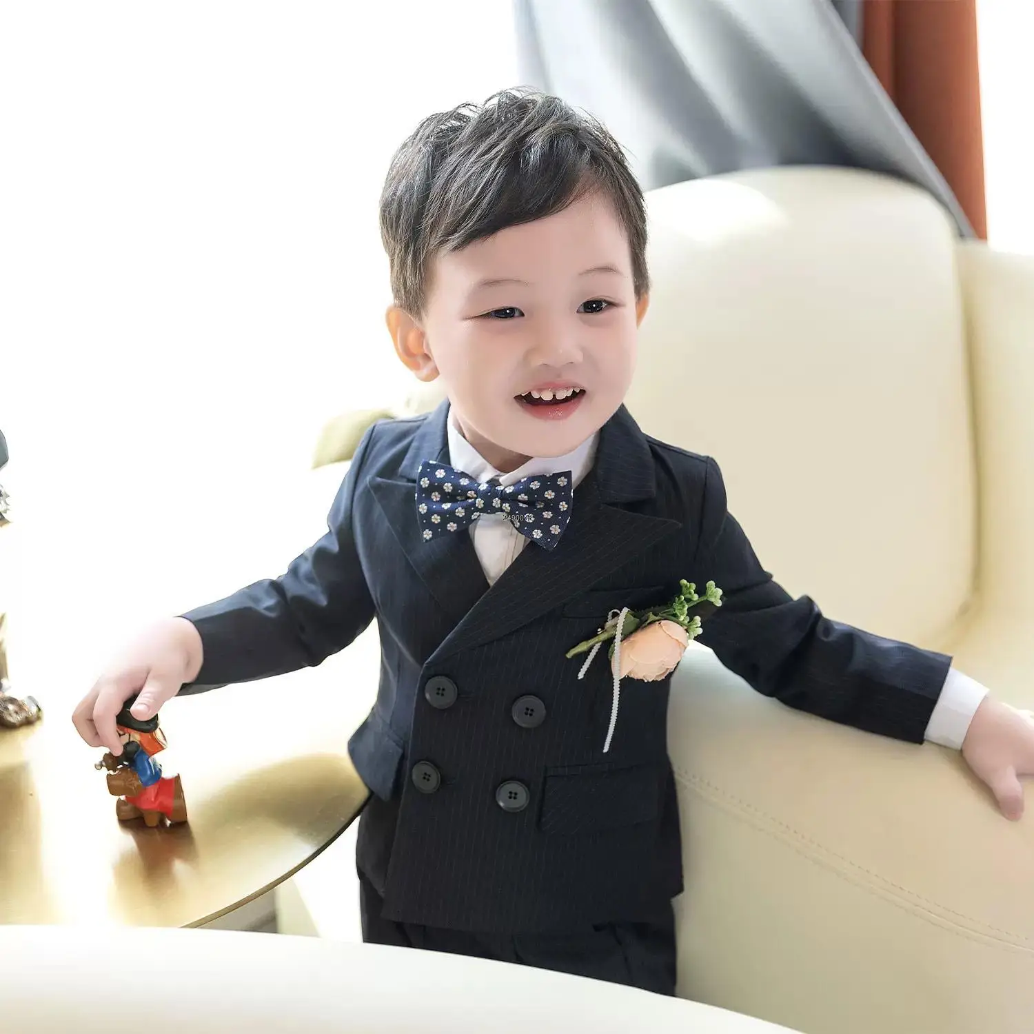 Kids 1 Year Black Birthday Dress Baby Boys New Year Photograph Suit Children Wedding Performance  Piano Party Blazer Tuxedo Wear