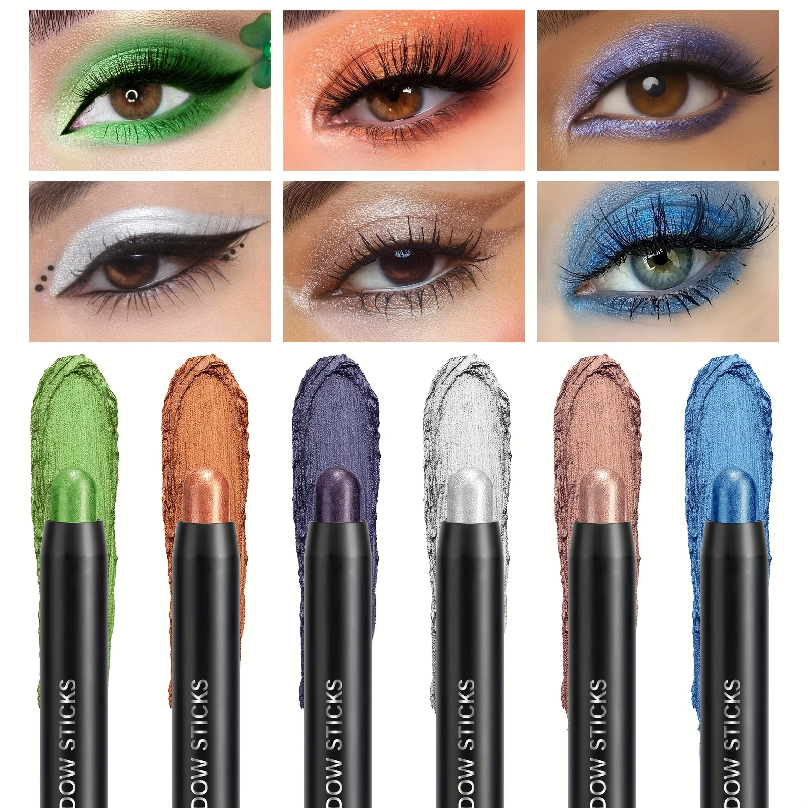 Juego de barras de sombra de ojos brillantes, maquillaje de sombra de ojos resaltador impermeable de larga duración, barras de sombra de ojos con brillo con cabezal de cepillo suave