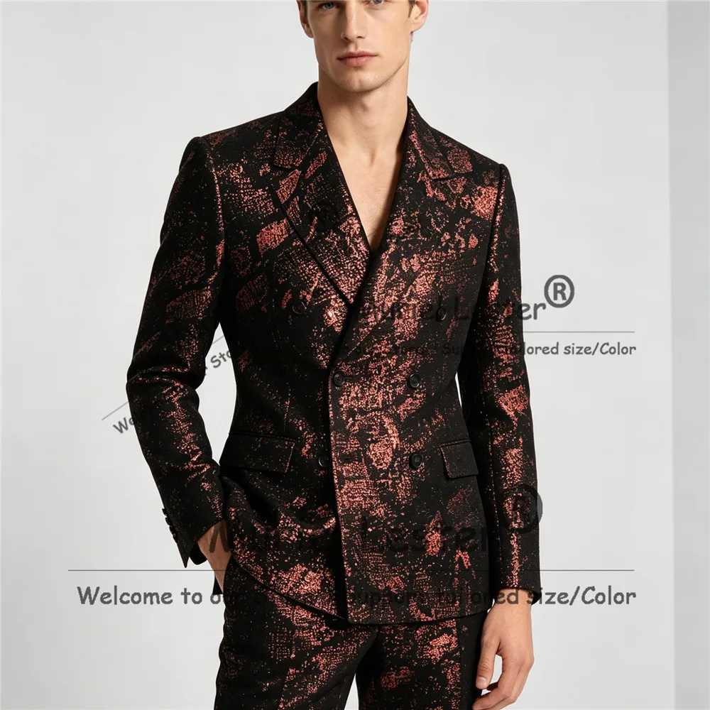 Sparkly Sequins Suit Men Formal Wear Double Breasted Jacket  Pants 2 Pieces Sets Male Fashion Groom Wedding Tuxedos Male Outfits